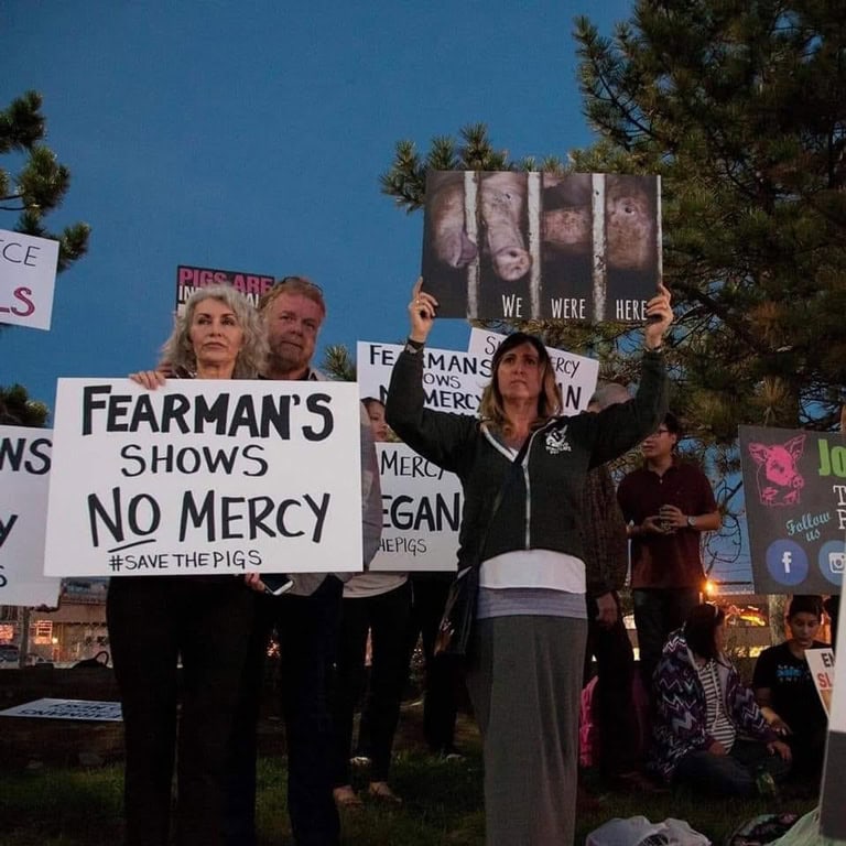 Regan Russell, Mark Powell, and Lori Croonen at Fearman's slaughterhouse