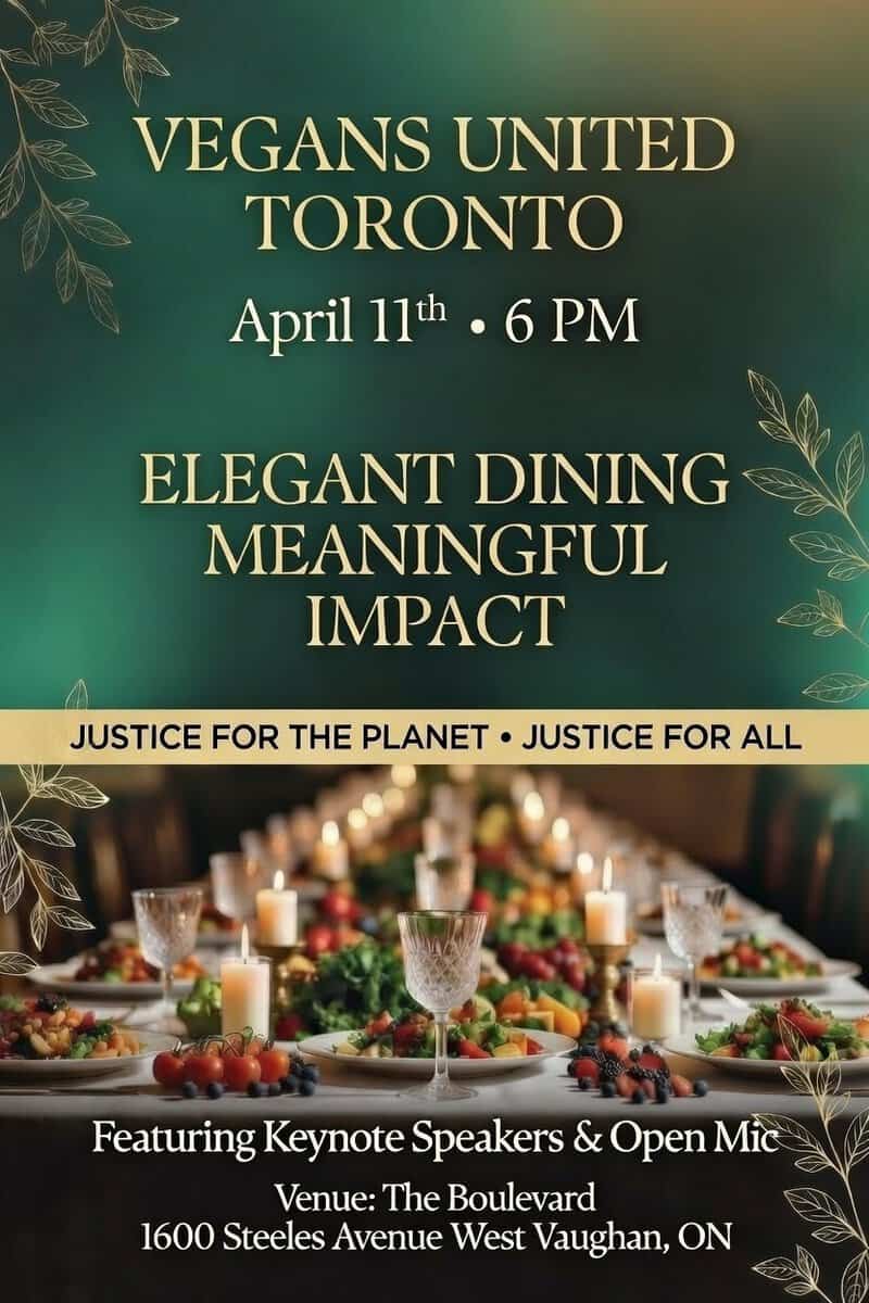 An alt tag describing a vegan event poster in Toronto, highlighting the date, time, and focus on plant-based dining and activism.