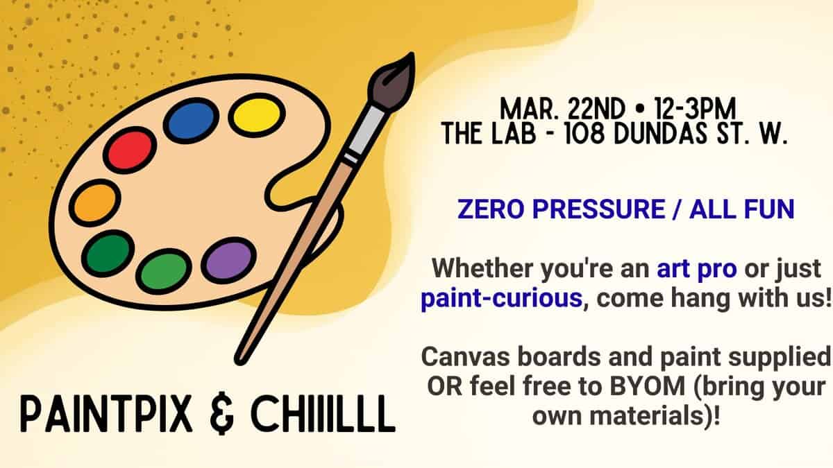 Join PaintPix & Chill for a fun art workshop in Toronto, featuring painting activities suitable for all skill levels. Enjoy creative expression and community engagement in a relaxed setting.