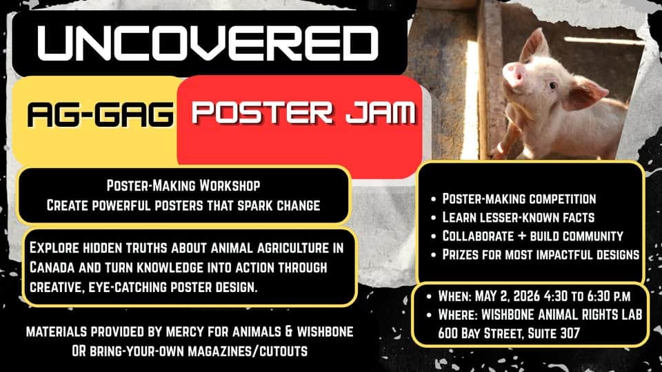 Poster for Uncovered Ag-Gag Poster Jam event promoting animal rights activism and awareness.