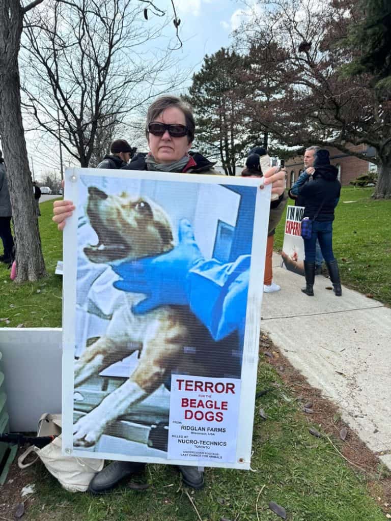 Protesting outside Nucro-Technics in Toronto
