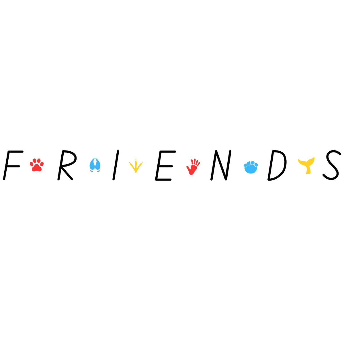 Friends Outreach logo with animal paw, water drop, leaf, hand, paw print, and whale tail symbols in place of letters.