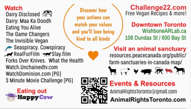 Animal Rights Toronto outreach cards - back